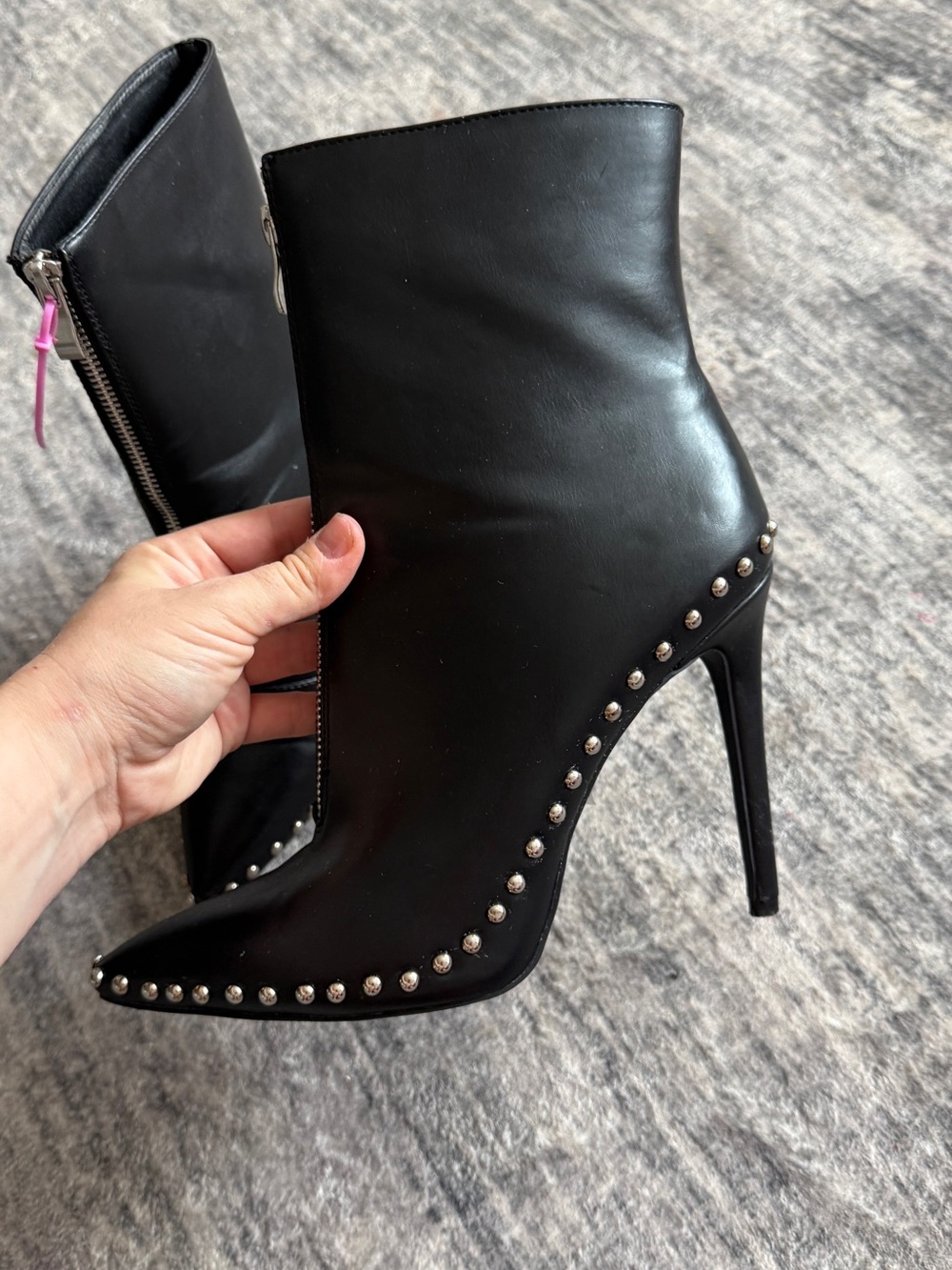 Black Studded Pointed-Toe Stiletto Ankle Boots - Picture 8 of 13